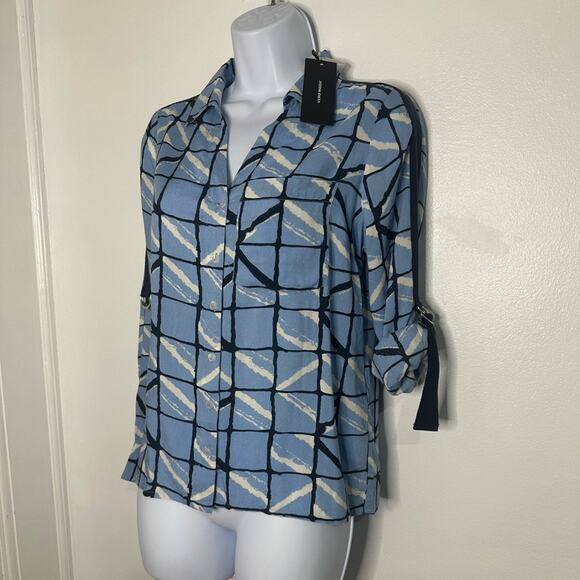 NWT XS  Vero Moda Long Sleeve Printed Womens Blouse, Button Down, Roll Sleeves - Picture 1 of 12